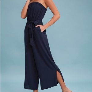 Darleen Navy Blue Strapless Culotte Jumpsuit